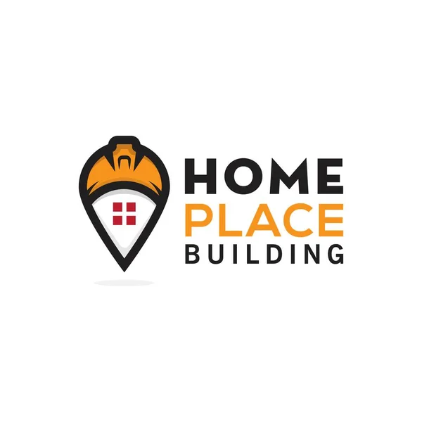 建築家のヘルメットと家のロゴデザイン 住宅の場所の建物の建設のロゴのコンセプト ビジネス不動産投資ベクトルテンプレートと創造的なピン — ストックベクタ