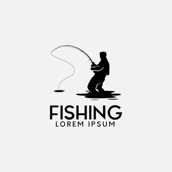 Vektör Adam Nehir Balıkçı Logosu Tasarımı Siluet Tek Renkli Logo — Stok Vektör