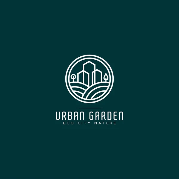 簡単な不動産都市の庭師円線形スタイルのロゴデザイン エコシティのロゴデザイン 都市の自然ロゴ シンプルな近代的できれいなロゴ ベクトルテンプレート — ストックベクタ
