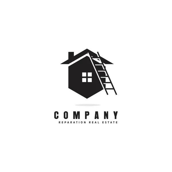 Casa Semplice Con Scala Logo Design Creativo Riparazione Aziendale Concetto — Vettoriale Stock