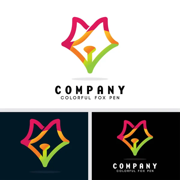 Simple Tête Créative Renard Avec Stylo Linéaire Coloré Logo Design — Image vectorielle