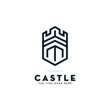 Gayrimenkul vektör şablonu için yaratıcı otantik kale logosu tasarımı doğrusal çizim çizimi