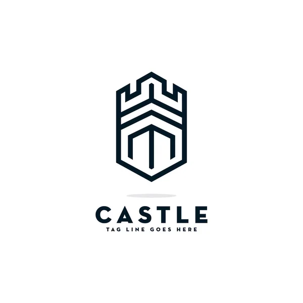 Creatief Authentiek Kasteel Toren Logo Ontwerp Lineaire Stijl Illustratie Voor — Stockvector