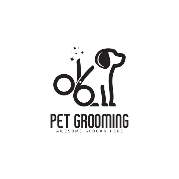 Creativo Semplice Forbice Con Cane Logo Design Pet Grooming Logo — Vettoriale Stock