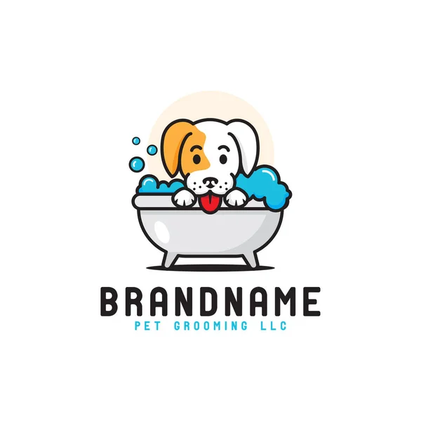 Cute Dog Bathtub Logo Cute Grooming Dog Pet Care Logo — Stok Vektör
