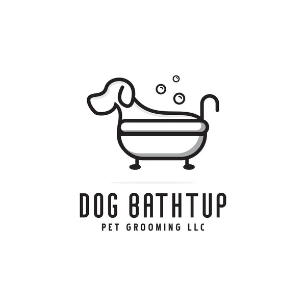 Creative Simple Dog Bathtub Logo Design Pet Grooming Logo Concept — Stok Vektör