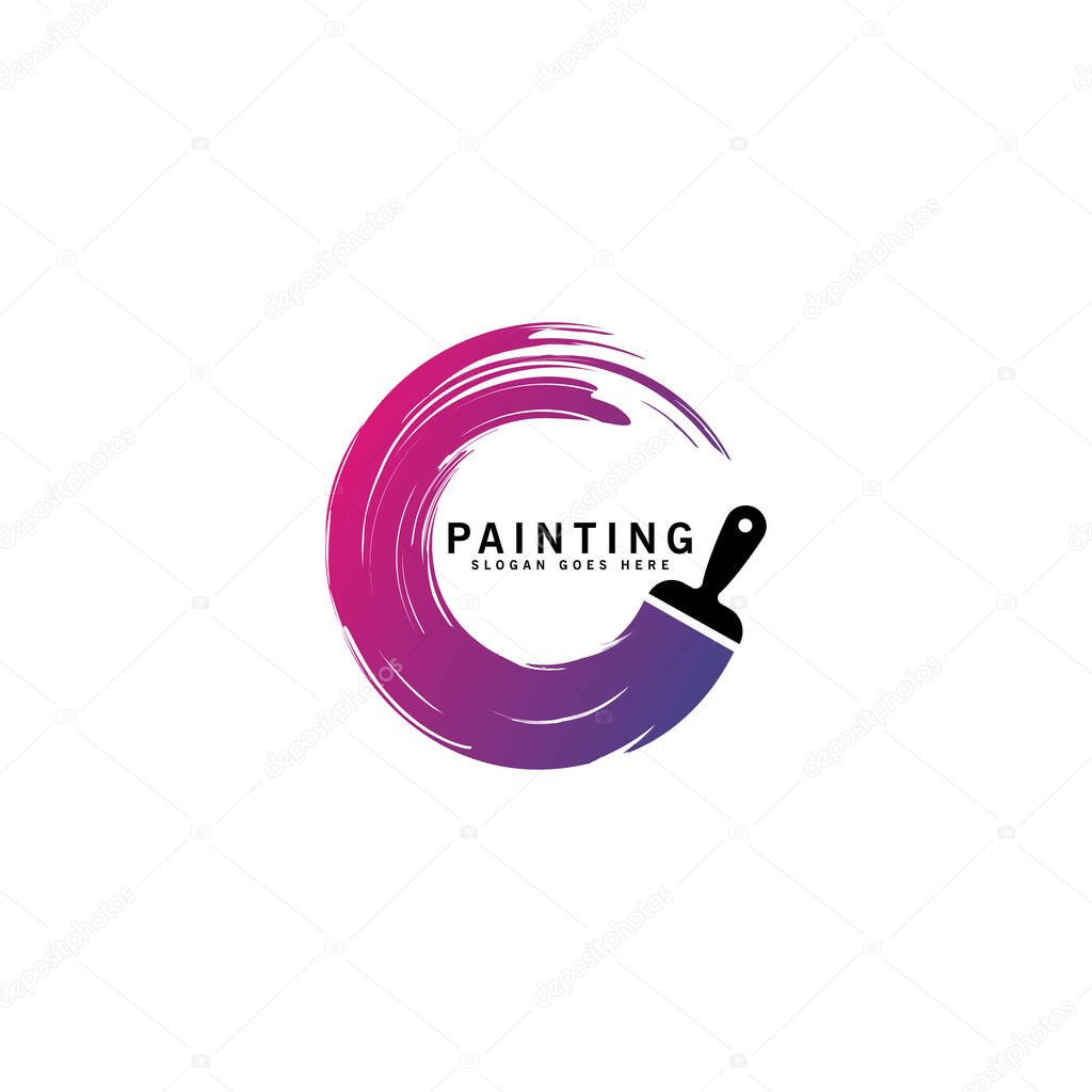 Creative paint brush logo design, painting service logo vector template
