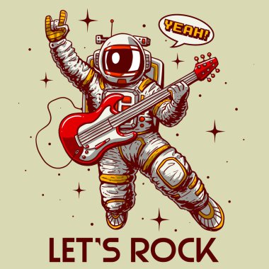 lets rock astronaut playing guitar graphic