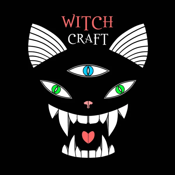 Witchcraft Three Eyed Cat Funny Tee Graphic — Archivo Imágenes Vectoriales