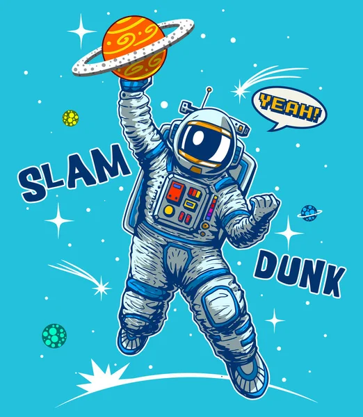 Slam Dunk Astronaut Tee Art — Image vectorielle