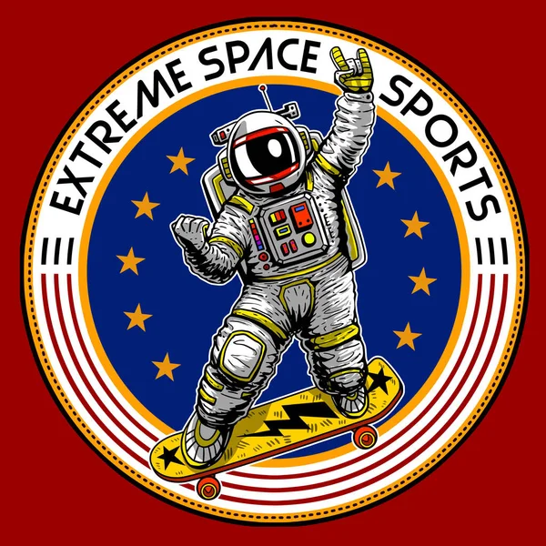 Astronaut Skating Tee Patch Print Illustration Graphic — Image vectorielle