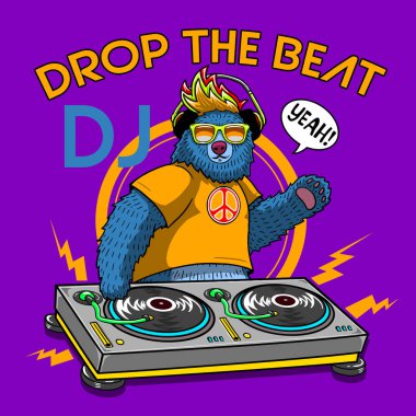 dj bear partying illustration t-shirt graphic design