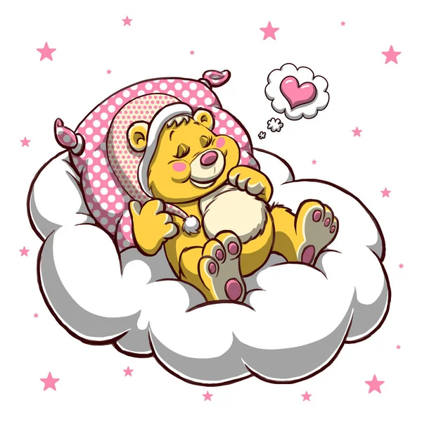 Cute Bear Sleeping Clouds Textile Wallpaper Illustration Print — Stockvector