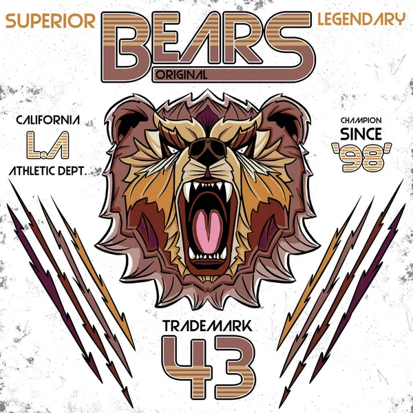 Bears Team Sportsgear Tee Shirt Graphic Design — Vector de stock