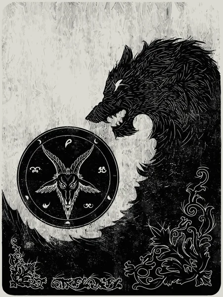 Wolf Evil Digitally Hand Drawn Dark Illustration Gothic Texture Art — Vector de stock