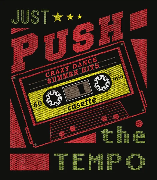 Push Tempo Retro Tee Graphic — Stock Vector