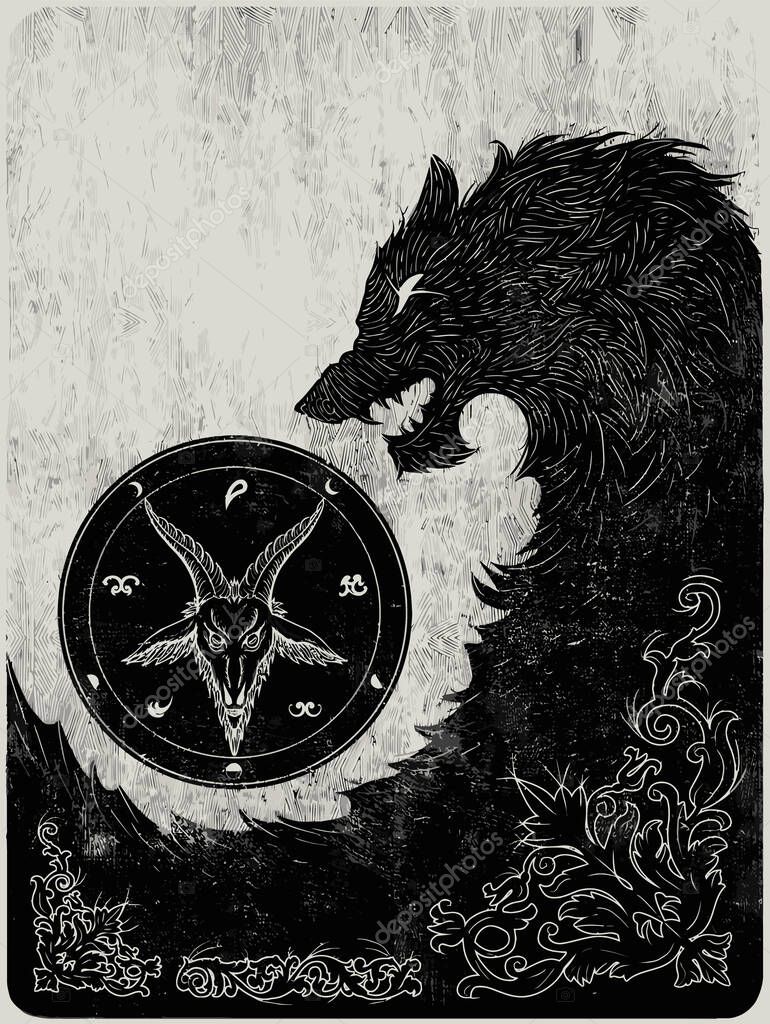 ''wolf vs evil'' digitally hand drawn dark illustration gothic texture art