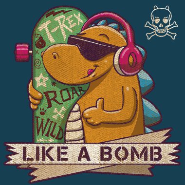 skater dino t shirt wall art textile graphic print design