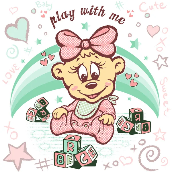 Cute Baby Bear Graphic Art Shirt Illustration Wallpaper Print Design — Stok Vektör