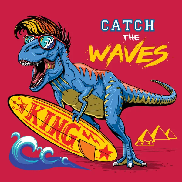 Cool Dino Surfer Shirt Wallpaper Art Textile Graphic Print Design — Stock Vector