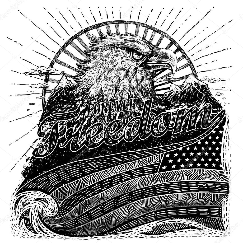 Digitally hand drawn tee graphic wall art sticker print badge design