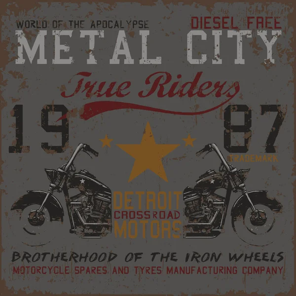 Camiseta Motocicleta Vintage Estilo Grunge Ilustración Vectorial Tee Gráfico Pared — Vector de stock