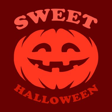 Cadılar bayramı balkabağı ve gülümseme. Vektör çizimi. Doğum günün kutlu olsun. Tatil ve tebrik kartı tee grafik duvar resim pijaması çizgi film karakteri tekstil posta kartı çıkartması tasarımı