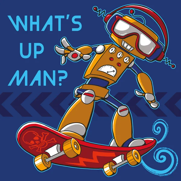 Vectorillustratie Van Een Robot Met Een Skateboard Tee Graphic Wall — Stockvector