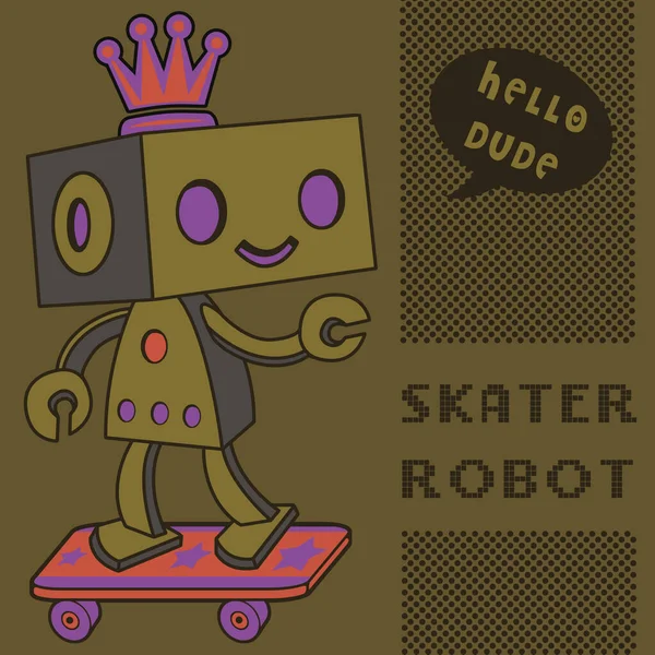 Vector Ilustración Dibujos Animados Robot Con Una Camiseta Skate Arte — Archivo Imágenes Vectoriales