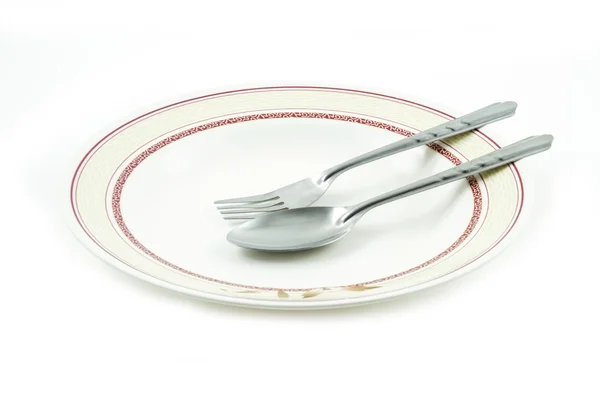 Colher de prato vazio e garfo — Fotografia de Stock
