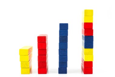 istatistik çubuk olarak kırmızı, mavi, sarı ahşap oyuncak