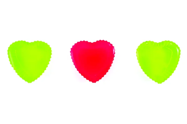 Geleias vermelhas e verdes em forma de coração — Fotografia de Stock