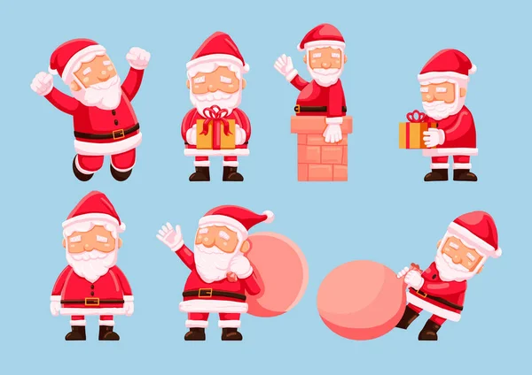 Colección Navidad Santa Claus Flat Style Juego Diseño Personajes — Vector de stock
