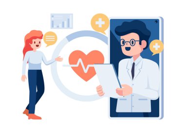 Kadının Smartphone 'da doktorla internet danışmanlığı var. Teletıp ve Online Tıbbi Danışmanlık.