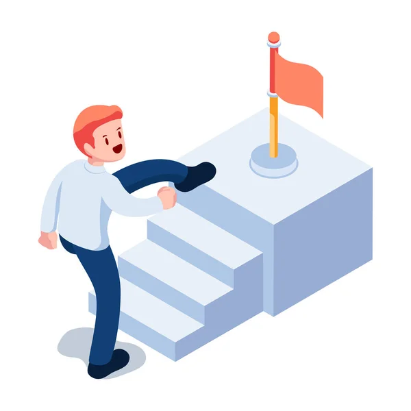 Flat Isometric Businessman Make Big Step Skipping Goal Shortcut Business — стоковый вектор