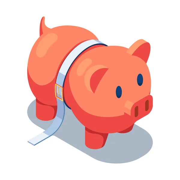 Mieszkanie Isometric Piggy Bank Wyciśnięte Przez Ciasny Pas Zarządzanie Pieniędzmi — Wektor stockowy