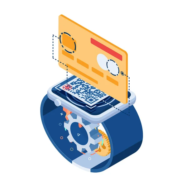 Flat Isometric Credit Card Payment Auf Der Smartwatch Konzept Der — Stockvektor