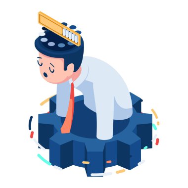 Flat 3d Isometric Businessman Head Loading and Thinking. Business Process Concept.