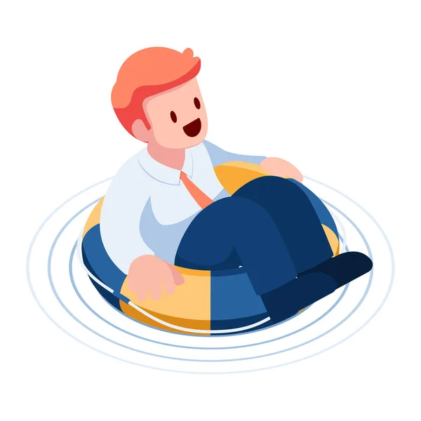 Плоский Изометрический Бизнесмен Плавающий Lifebuoy Поддержка Бизнеса Условиях Кризиса Концепции — стоковый вектор