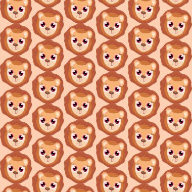 Tatlı aslan yavrusu, çizgi film tarzı, vektör şeklinde çocuk temasında pürüzsüz bir desen.