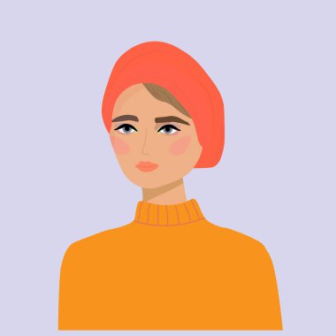 Kırmızı bereli parlak, güzel bir kadının soyut portresi, Vektör çizimi.