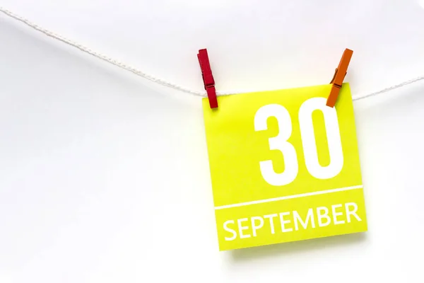 Σεπτεμβρίου Ημέρα Του Μήνα Ημερομηνία Ημερολογίου Χαρτοκάρτες Σχοινί Κρεμασμένο Για — Φωτογραφία Αρχείου