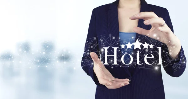 Best Excellent Services Two Hand Holding Virtual Holographic Five Stars — Stockfoto