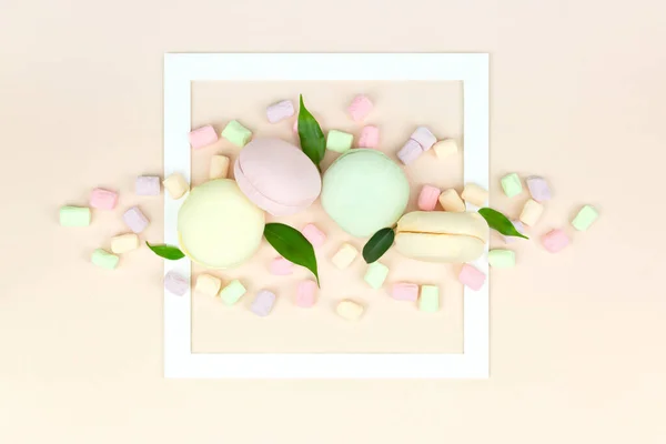 Delicious Sweet Colorful Macarons Frame Concept Sweet Dessert — Stock Fotó