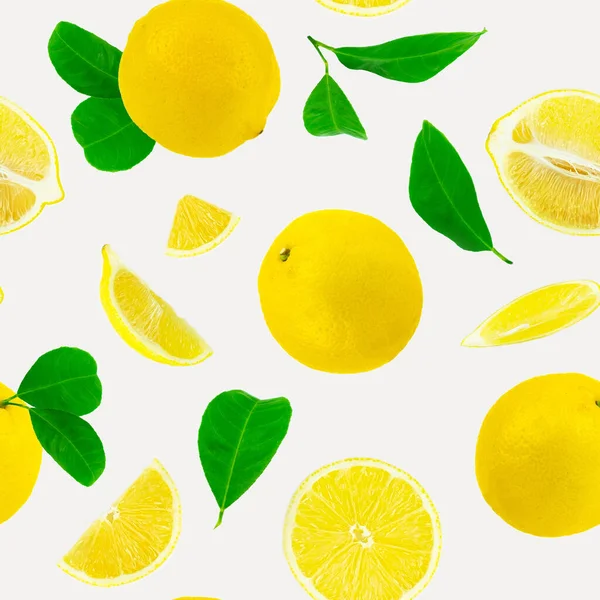 Patrón Sin Costuras Conjunto Deliciosos Limones Que Caen Aislados Sobre — Foto de Stock