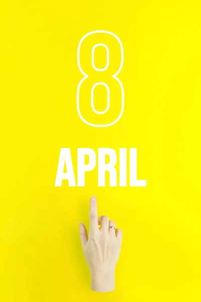 April 8Th Day Month Calendar Date Hand Finger Pointing Calendar — стоковое фото