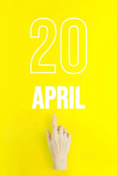 April 20Th Day Month Calendar Date Hand Finger Pointing Calendar — Foto de Stock
