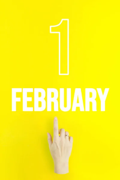 February 1St Day Month Calendar Date Hand Finger Pointing Calendar — Stock fotografie