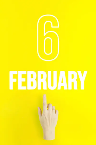 February 6Th Day Month Calendar Date Hand Finger Pointing Calendar — Stock fotografie