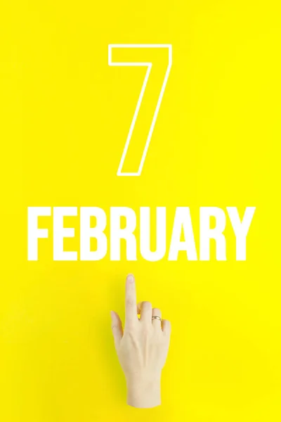 February 7Th Day Month Calendar Date Hand Finger Pointing Calendar — Stock fotografie